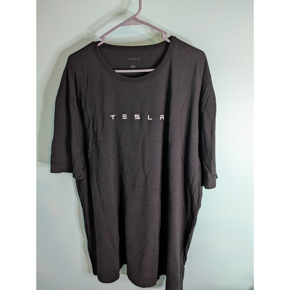 Tesla Mens Black Short Sleeve Logo Graphic T-Shirt 3XL Cotton Made in Peru